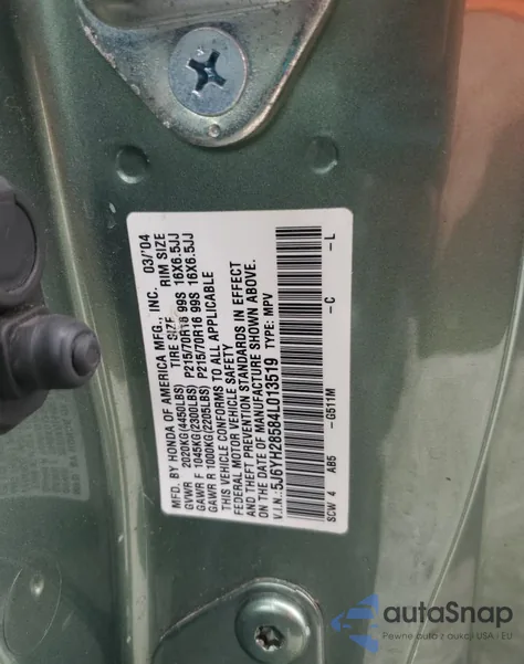 2004 Honda Element Ex из США, поврежденный, VIN 5J6YH28584L013519